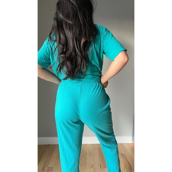 Vintage green leisure suit pant set knit retro casual comfy pajama vacation XS - Picture 8 of 8